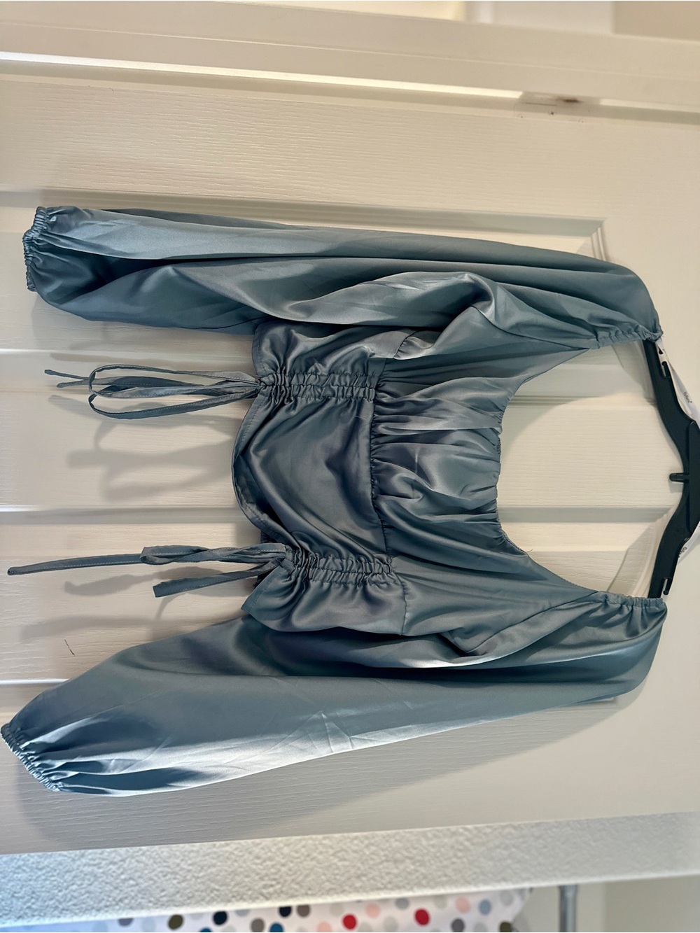 Papaya Satin-Look Blue Off-Shoulder Cinched Blouse